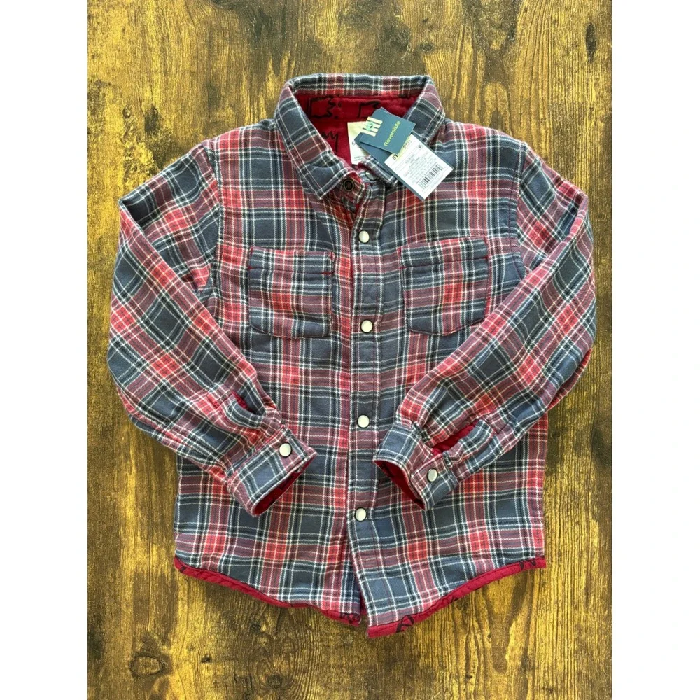 Genuine Kids OshKosh Boys Reversible Flannel Shirt Red Plaid Crown 5T NWT